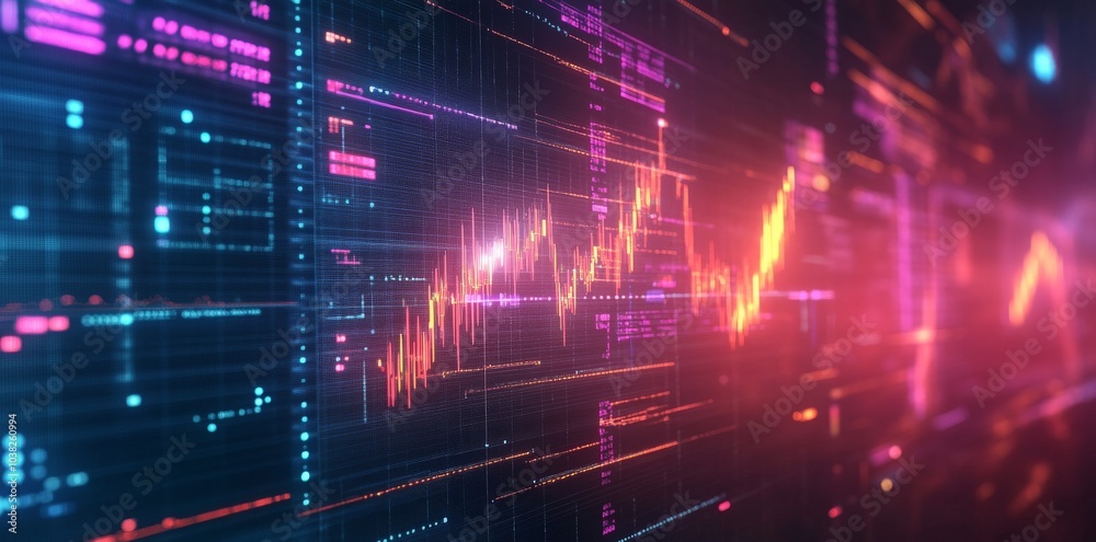 Abstract Digital Data Visualization with Glowing Lines and Charts