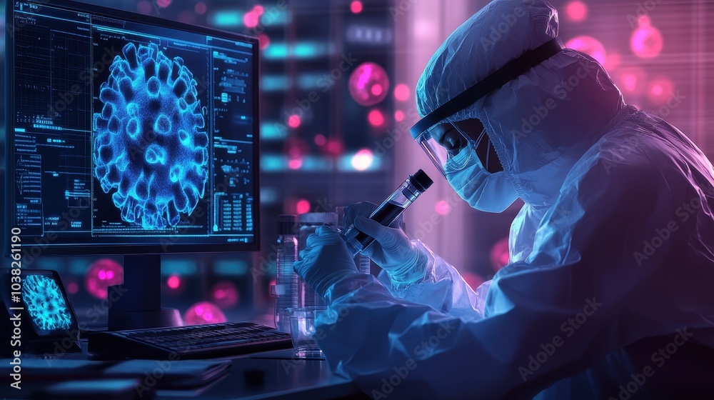 Monitoring a virus illustration while analyzing samples Monitoring a virus illustration while analyzing samples