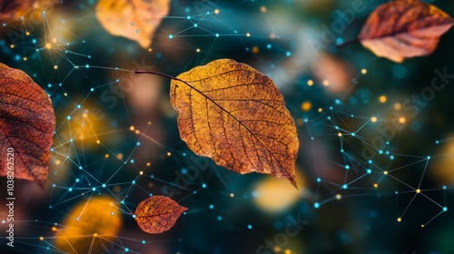 A Single Autumn Leaf Suspended in a Network of Light
