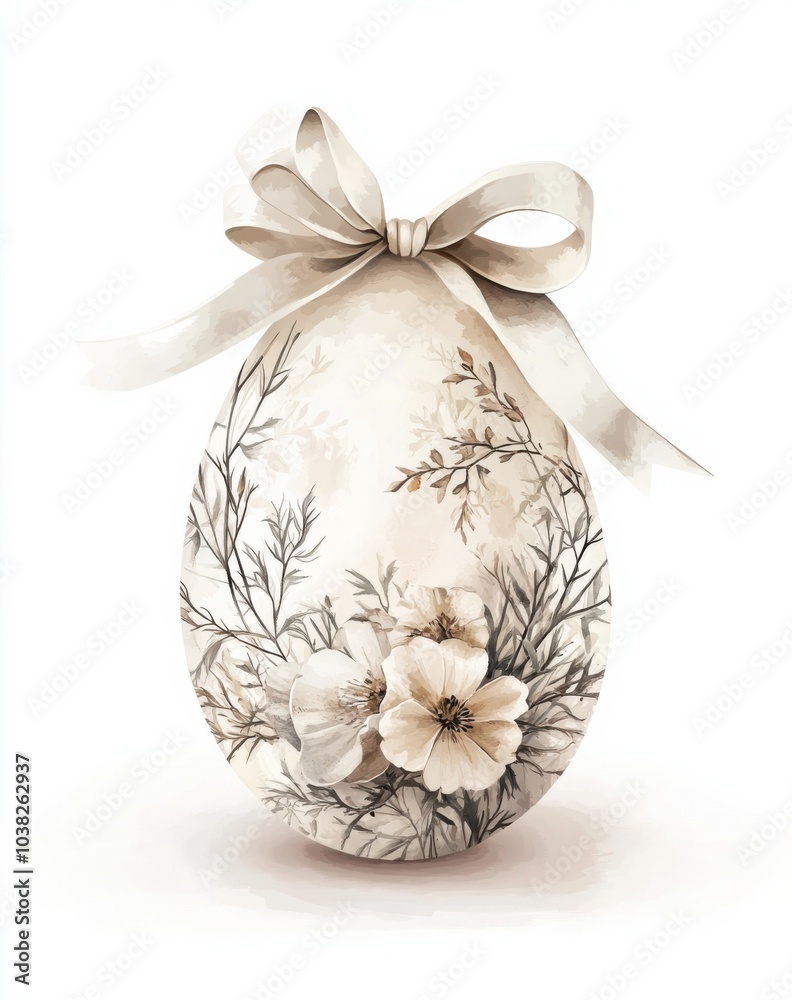 Decorative Easter egg featuring floral designs and a ribbon in soft pastel colors Decorative Easter egg featuring floral designs and a ribbon in soft pastel colors