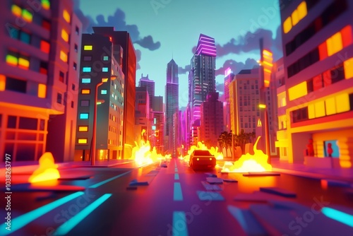 3D Burning Downtown: City on Fire in Chaos Game Wallpaper Background