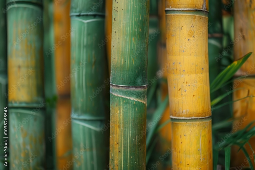 Natural background with a pattern of vertical green and yellow bamboo stalks Natural background with a pattern of vertical green and yellow bamboo stalks