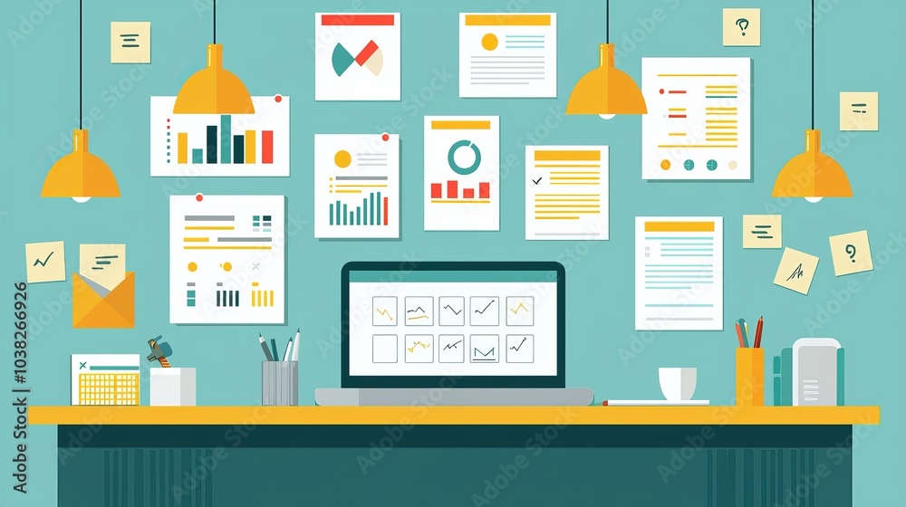 Naklejka premium Creative workspace a visual journey through data analytics and project management tools