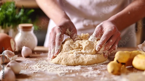 close-up of kneading dough. selective focus