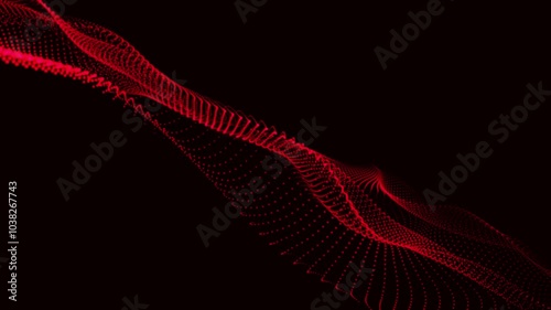 Abstract technology background with red futuristic dotted and wavy lines. Seamless looping, hi-tech glowing motion design. Digital technology and innovation concepts