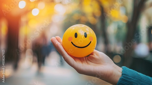 smiley in hand close-up. selective focus