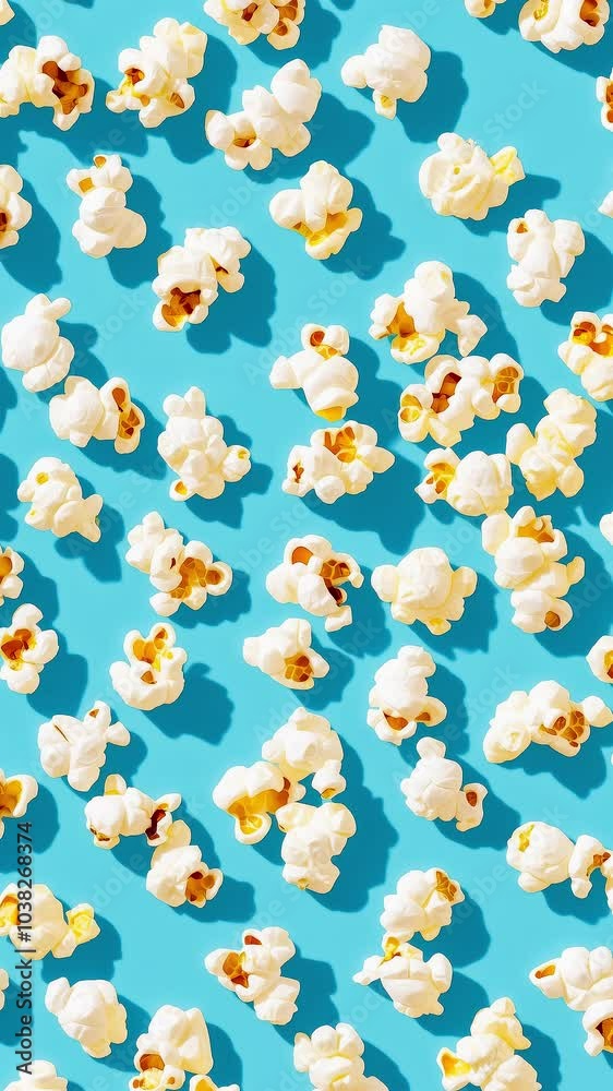 Popcorn texture stop motion loopable animation, vertical blue food background