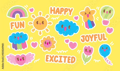 Wallpaper Mural cute trendy happy fun cartoon with white outline graphic vector set for decorating your artwork Torontodigital.ca