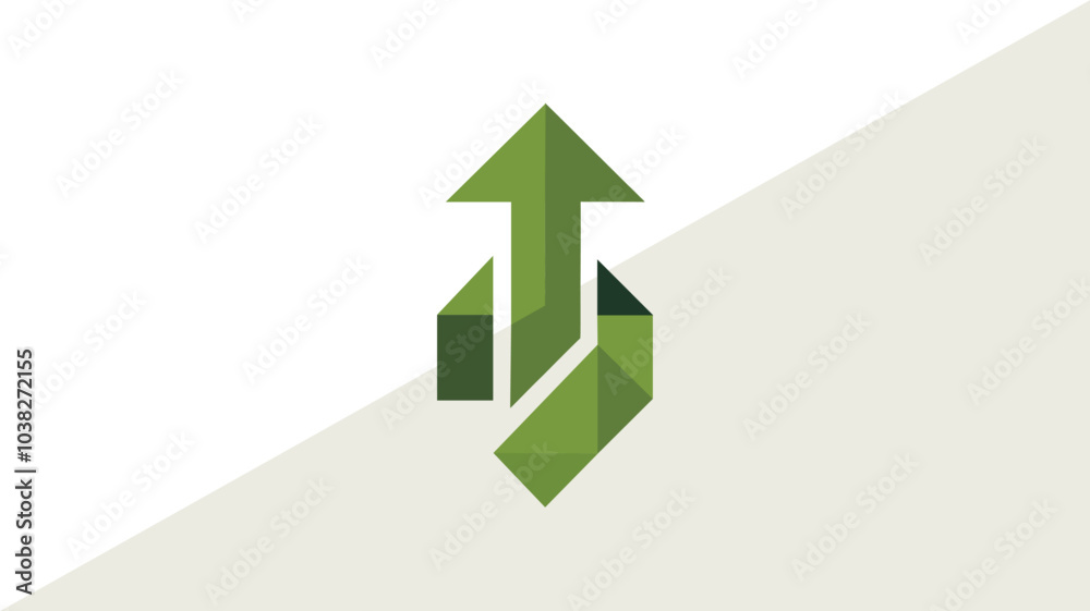 Geometric Arrow and Letter Design on Green Background
