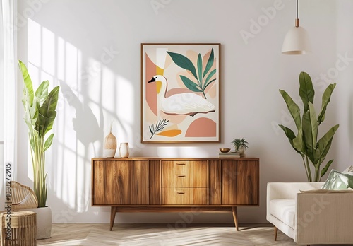 Boho Minimalist Decor with Swan Wall Art: Elegant and Simple Home Design photo