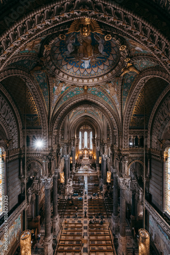 architecture style and interior design of cathedral Lyon, world heritage, France