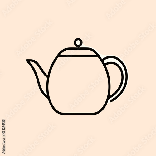  Simple black outline of a teapot on beige background with copy space