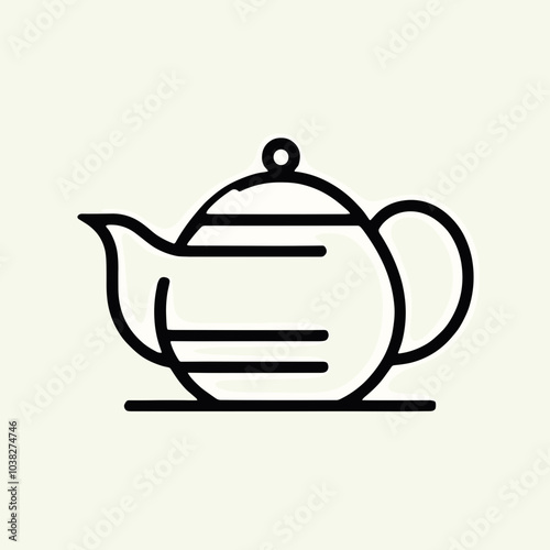  Minimalist teapot line drawing with horizontal lines in black on beige background