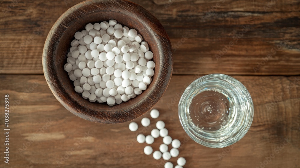 pills and a glass of water. selective focus pills and a glass of water. selective focus