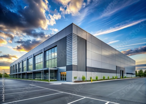 Wallpaper Mural Modern Gray Industrial Warehouse Distribution Building with Parking Lot, Urban Landscape, Contemporary Architecture, Logistics Facility, Gray Exterior, Industrial Design, Distribution Center Torontodigital.ca