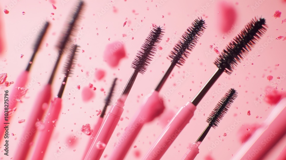 Mascara with a brush and a black stroke on studio background,mascara tube with brush,mascara stroke,Cosmetic product,banner concept,Makeup,Design element,copy space. Mascara with a brush and a black stroke on studio background,mascara tube with brush,mascara stroke,Cosmetic product,banner concept,Makeup,Design element,copy space.