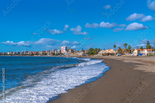 Fototapeta Naklejka Na Ścianę i Meble -  Torre del Mar beach west of Caleta de Velez Spain Malaga Province Andalusia