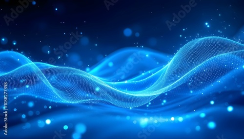 An abstract futuristic background with connecting dots and lines on a dark blue canvas, depicting digital technology. abstract futuristic background. wave with connecting dots and lines background