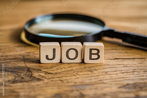 Wallpaper Mural Wood block word JOB and magnifying glass with copy space using as background Choice of the best suited employee, HR, HRM, HRD, job recruiter concepts. Torontodigital.ca