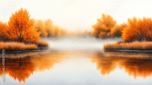 Wallpaper Mural Serene autumn landscape with misty reflections on the calm water. Torontodigital.ca