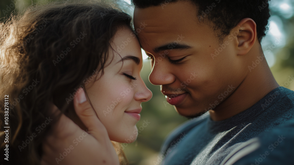Close-up of a Young Couple Sharing Silent Support, Gently Holding Each Other’s Face Close-up of a Young Couple Sharing Silent Support, Gently Holding Each Other’s Face