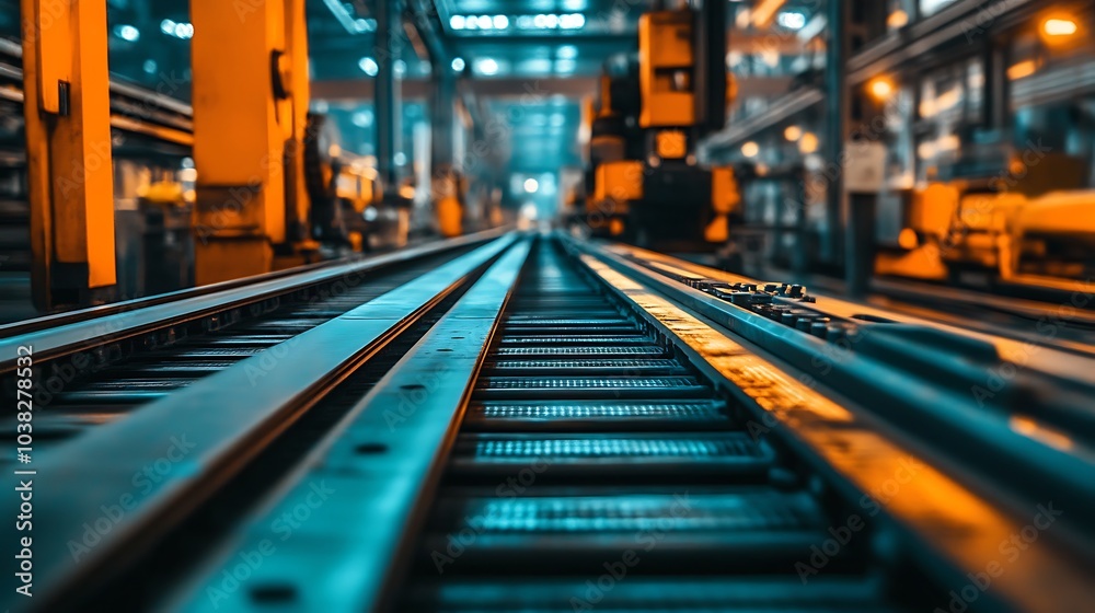 A metal sheet being rolled through a high-tech press machine in a state-of-the-art factory. A metal sheet being rolled through a high-tech press machine in a state-of-the-art factory.