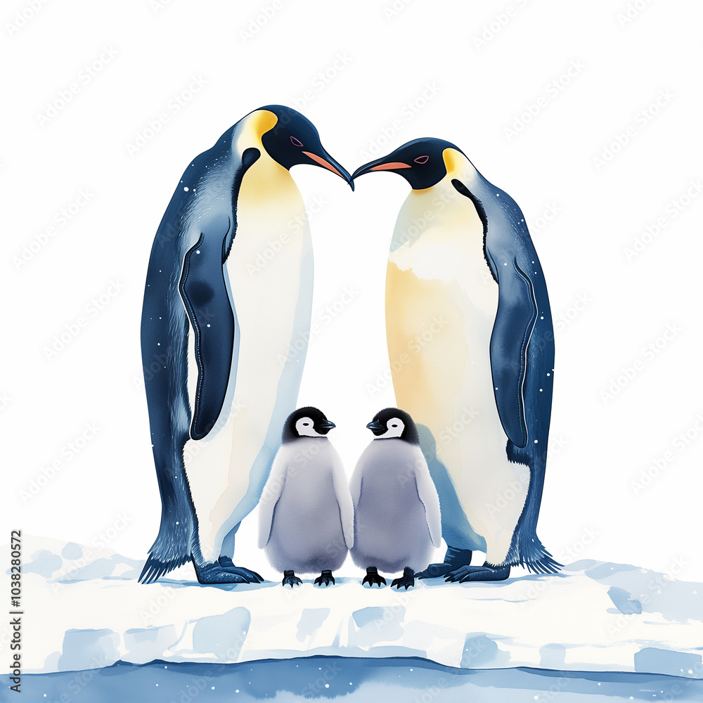 Obraz premium Adorable Emperor Penguins with Chicks on Ice
