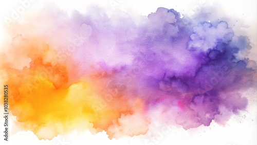 A background featuring abstract clouds in the sky with either a sun sky with shades of orange and purple, watercolor, abstract, background, or sunset. a watercolor technique to achieve a soft, light 