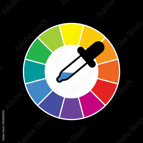 Pipette. Color picker. Color wheel. Isolated on black background