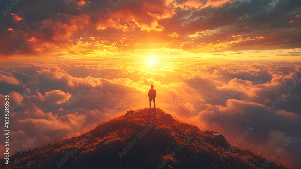 Lone figure stands on a hilltop hands lifted high in prayer as the golden rays of the sun break through the clouds at sunset creating a peaceful Christianthemed background of hope and faith Lone figure stands on a hilltop hands lifted high in prayer as the golden rays of the sun break through the clouds at sunset creating a peaceful Christianthemed background of hope and faith