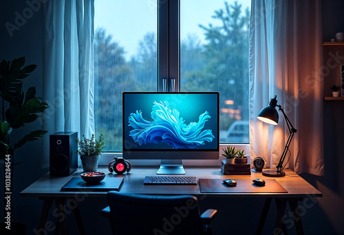 Cozy Home Office Setup with a View: Productivity in a Stylish Workspace