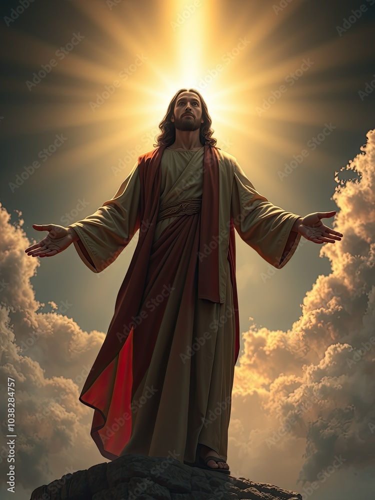 Fototapeta premium Jesus Christ Standing in Divine Radiance with Open Arms