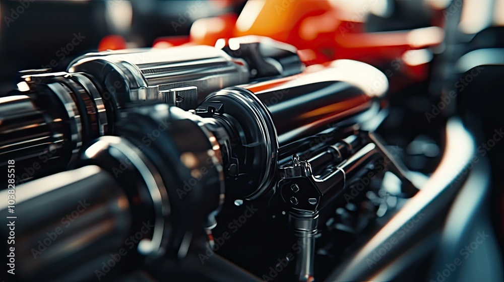 Fototapeta premium a Formula One car engine components, showcasing the advanced technology