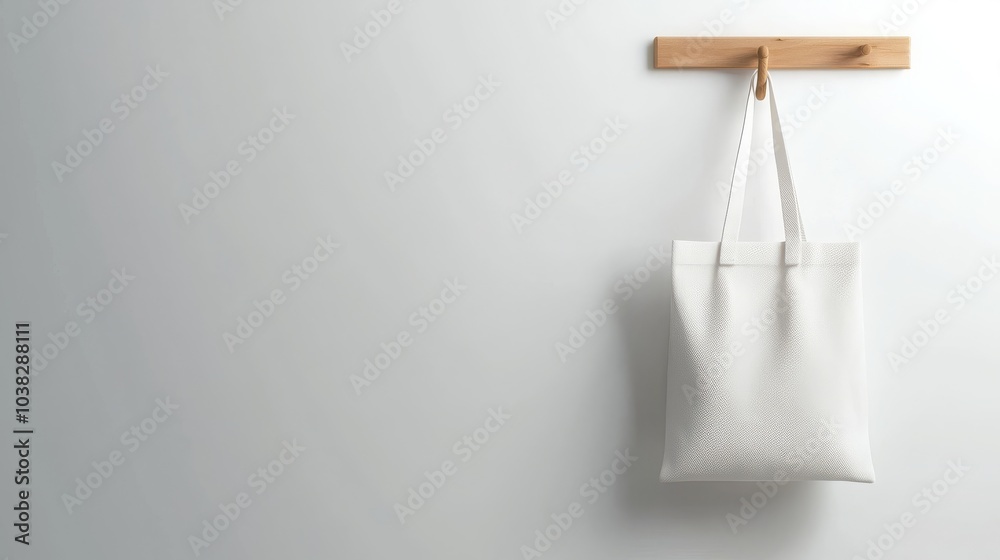 A minimalist white bag hangs gracefully from a wooden hook against a neutral wall, showcasing simplicity and elegance in design. A minimalist white bag hangs gracefully from a wooden hook against a neutral wall, showcasing simplicity and elegance in design.