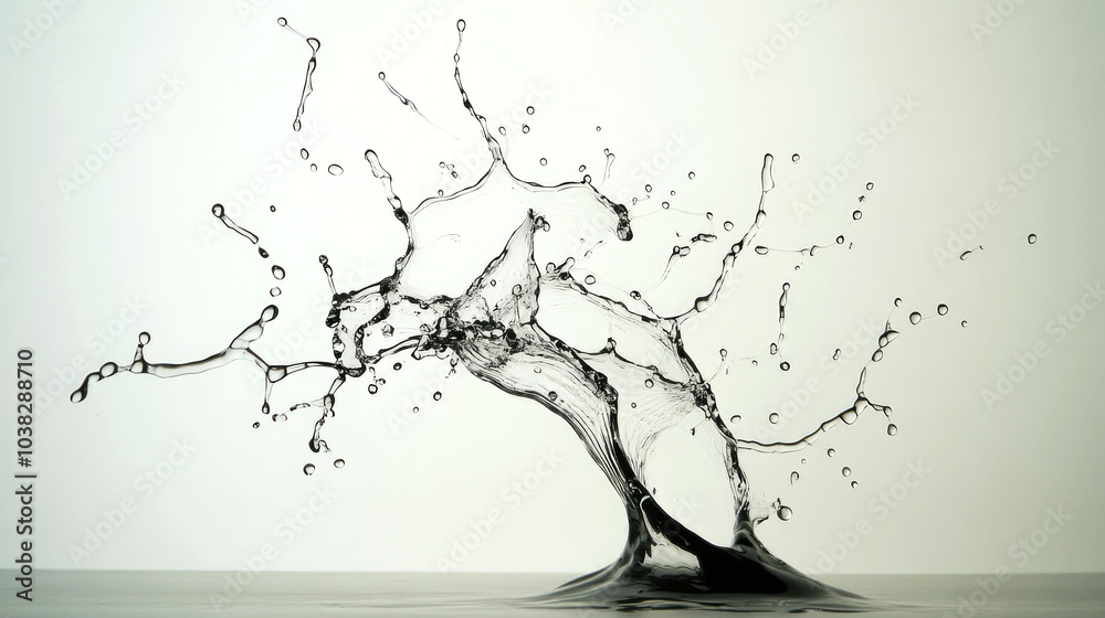 Water splash forming a tree-like shape against a white background. Water splash forming a tree-like shape against a white background.