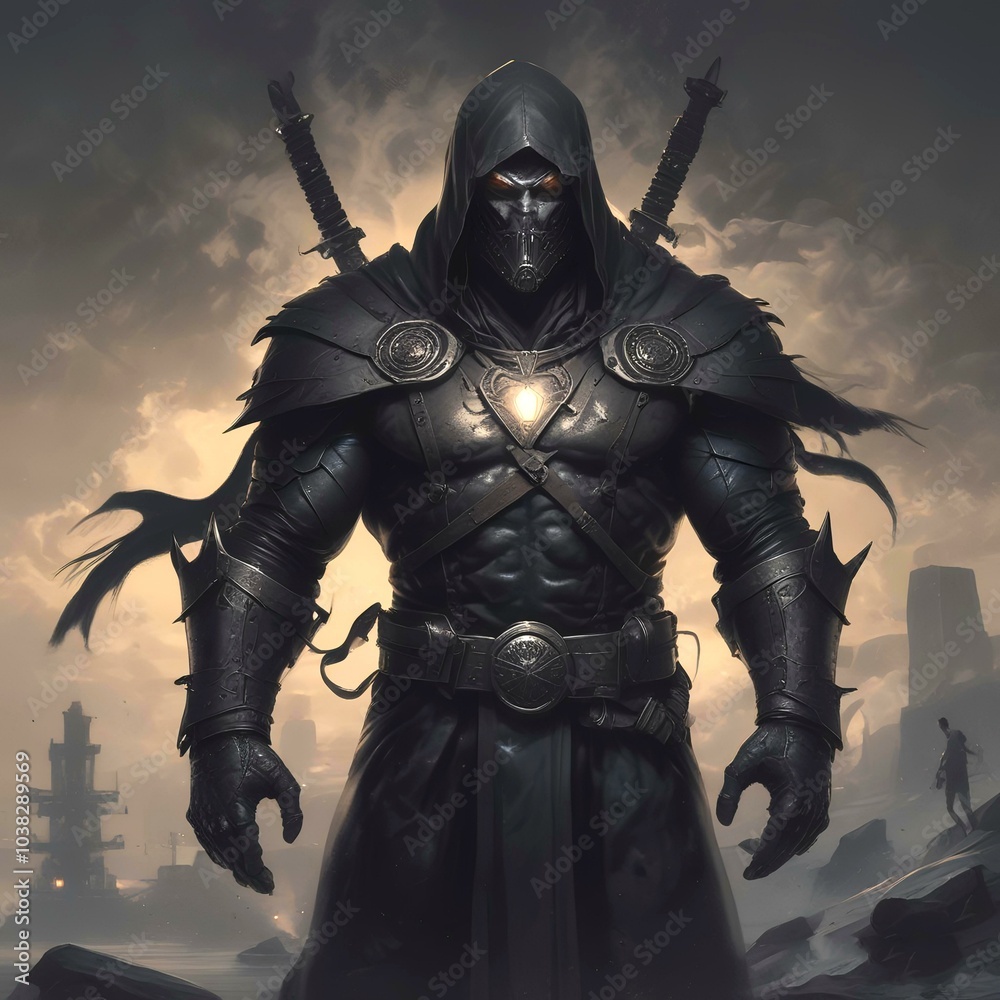 Fototapeta premium Illustration of dark clothing masked hero.