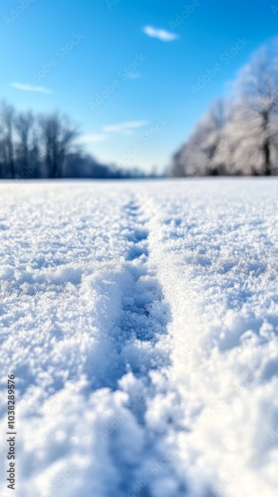 Snowy landscape with clear blue sky and footprints in the snow. Snowy landscape with clear blue sky and footprints in the snow.
