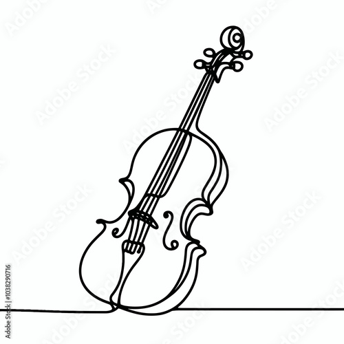 violin, black and white drawing, flat colors