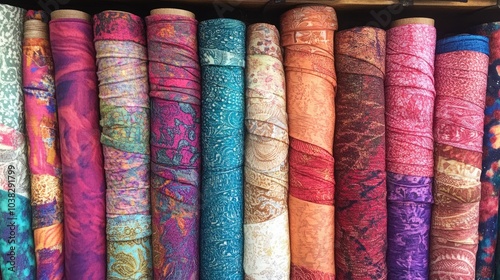 many vibrant fabric rolls in store 