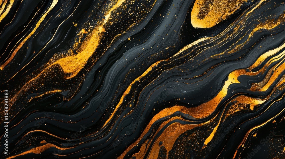 Obraz premium Bold Abstract Fluid Art in Black and Gold Tones