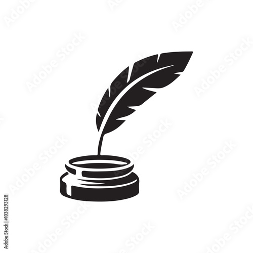 vector drawing of ink with a black feather pen