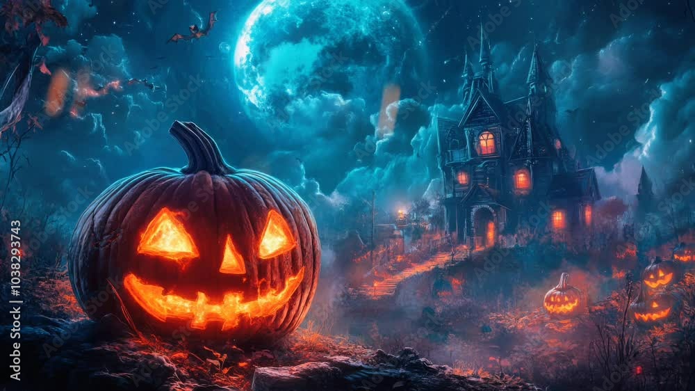 halloween background with pumpkins and castle halloween background with pumpkins and castle