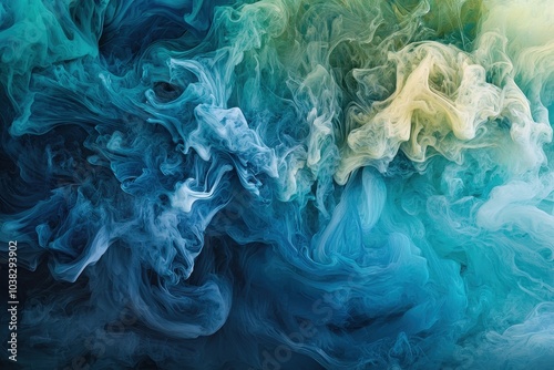 Swirling Liquid Ink Patterns in Aqua Tones