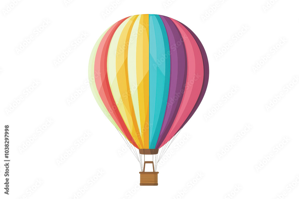 Fototapeta premium Colorful vector illustration of a hot air balloon with a rainbow-striped pattern, perfect for travel, adventure, and exploration themes.