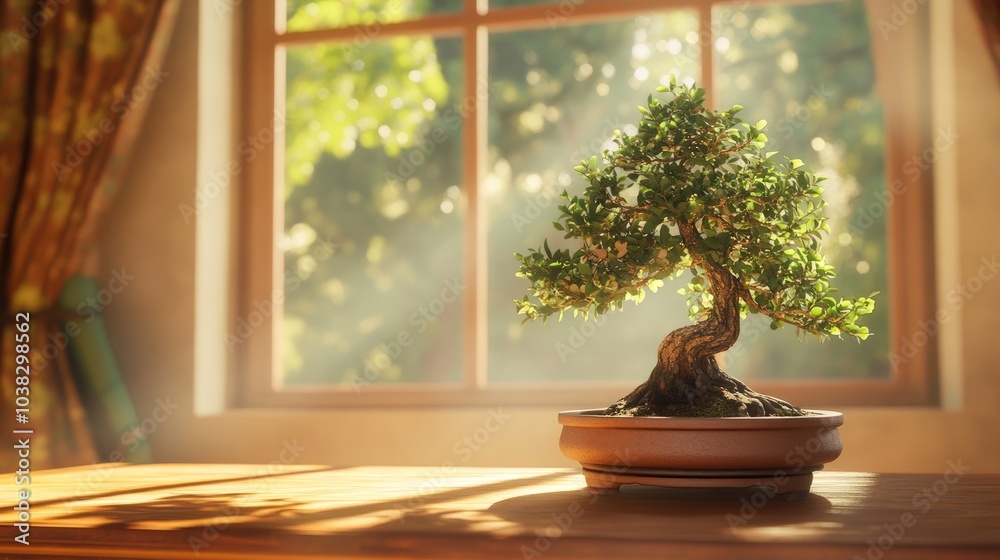 Serene Indoor Bonsai with Natural Light Serene Indoor Bonsai with Natural Light