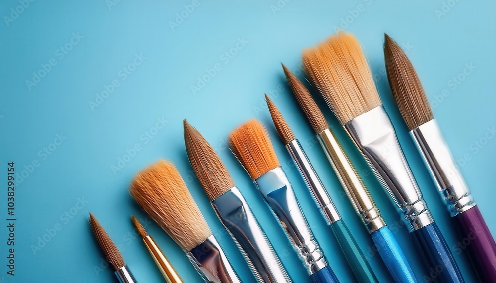 Set of Round Tip Artist Paint Brushes with Wooden Handles on Light Blue Background. Perfect for Fine Detailing, Blending, and Layering in Watercolor, Acrylic, and Oil Painting Techniques for Beginners Set of Round Tip Artist Paint Brushes with Wooden Handles on Light Blue Background. Perfect for Fine Detailing, Blending, and Layering in Watercolor, Acrylic, and Oil Painting Techniques for Beginners