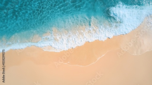 Aerial View of Turquoise Ocean Waves Gently Crashing on Sandy Beach_6