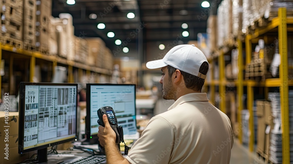 Warehouse manager uses a computer Warehouse manager uses a computer