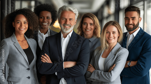 Smiling diverse group of young professionals posing together