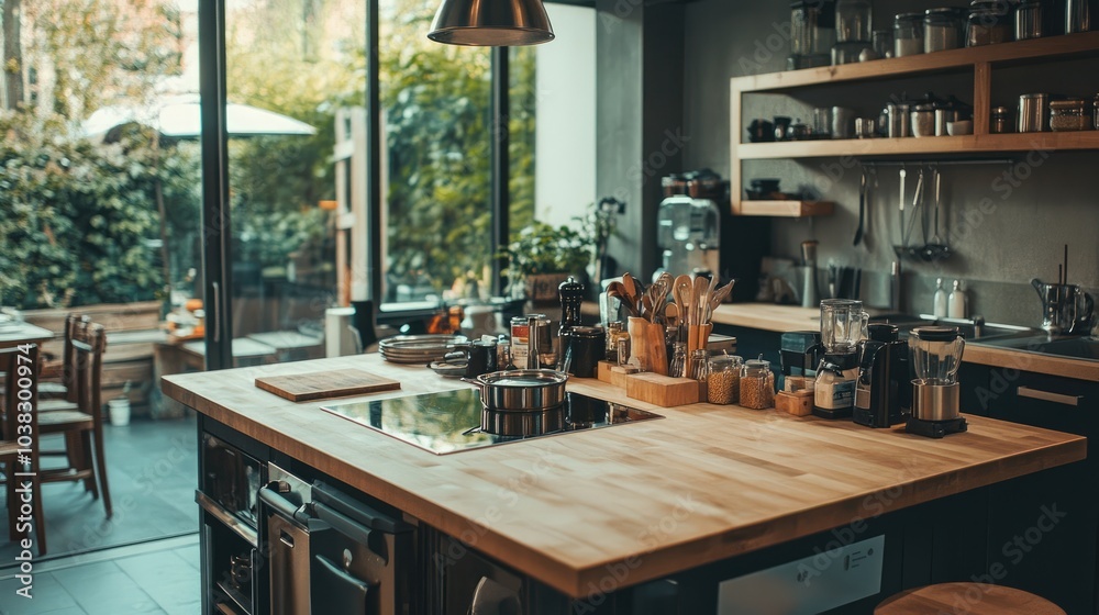 Modern Kitchen with Natural Light and Wooden Elements Modern Kitchen with Natural Light and Wooden Elements